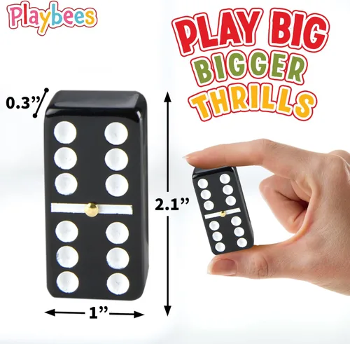 Miniatura 3 de Playbees Juego de Dominó Jumbo Doble Seis - 28 Fichas Clásicas Negras en Estuche de Cuero Sintético - Divertido Juguete Educativo para Niños, Niñas