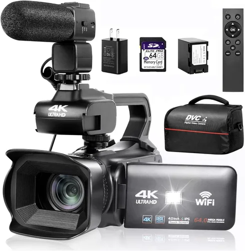 Videocámara de video 4K UHD mejorada con micrófono, zoom digital de 18X, cámara de vlogging de enfoque automático para YouTube Antishake grabadora