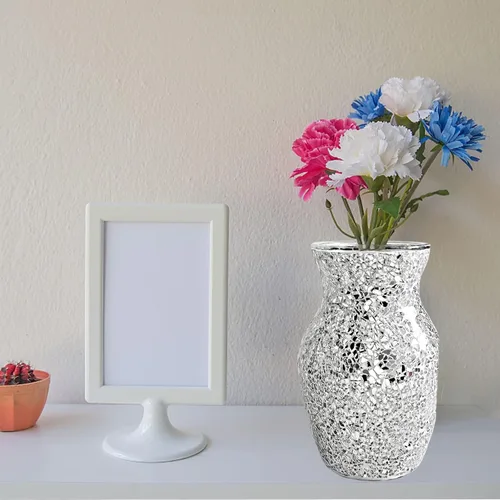 Miniatura 4 de Florero decorativo para flores, cristal agrietado hecho a mano, ramo único para centros de mesa, sala de estar, dormitorio, estanterías (plateado)