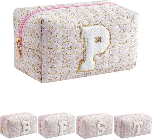 Miniatura 43 de Bolsa de maquillaje alfabética JOVAKIT, bolsa de cosméticos para mujeres, regalos de Navidad para niñas de 6 a 18 años, neceser de viaje con flores