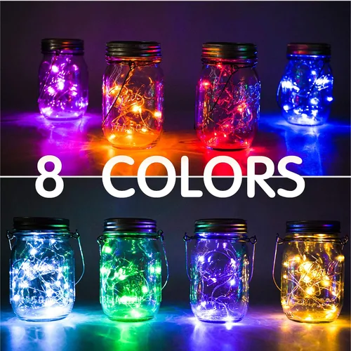 Miniatura 5 de Luces solares mejoradas para frascos, paquete de 8 unidades, 10 LED, impermeables, para frascos de luciérnaga, luces con ganchos