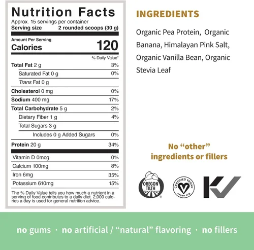 Miniatura 3 de Sprout Living Polvo de proteína de guisante orgánico, sabor a vainilla, 0.71 oz de proteína orgánica a base de plantas en polvo sin edulcorantes