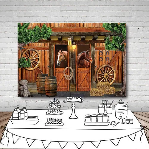 Miniatura 4 de MEHOFOND Telón de fondo estable de 7 x 5 pies, diseño de caballo vaquero del oeste de Texas, ruedas de baby shower, Mews, fondo de fotografía