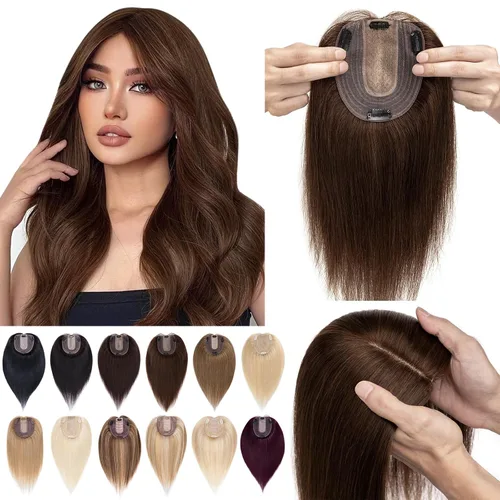 Miniatura 17 de SEGO Peluquín para mujeres, cabello humano real sin flequillo, 130% de densidad, base de seda de 10 * 12 cm, cabello Remy con clip, piezas