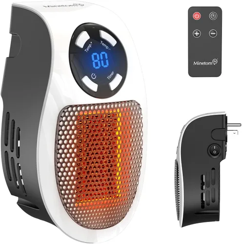 Calentador de Espacio de 450W, Calentador de Espacio Pequeño Eléctrico con Control Remoto para Toma de Pared como se Ve en TV con Termostato