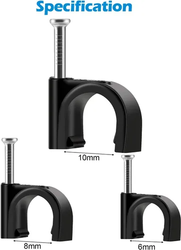Miniatura 2 de Clips de cable negros con clavos de acero, clips de alambre de 0.394 in a la pared, clips de cable redondos negros (0.39 pulgadas/0.394 in)