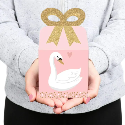 Miniatura 7 de Big Dot of Happiness Swan Soiree - Cajas de regalo cuadradas - Cajas de lazo de cisne blanco para baby shower o fiesta de cumpleaños - Juego de 12