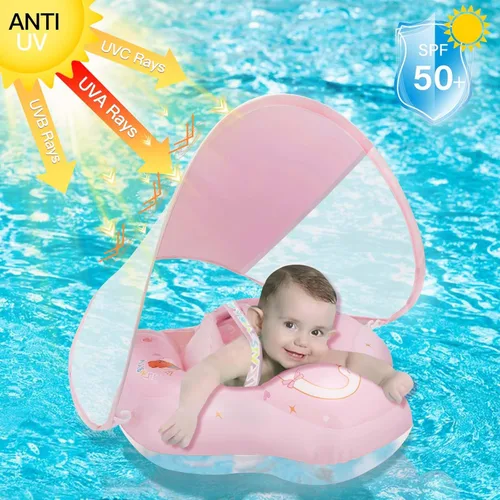 Miniatura 4 de Loowarts Flotador de bebé con dosel, flotador de piscina infantil con asiento de seguridad, flotador de natación y flotador de agua UPF50+