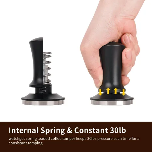 Miniatura 4 de watchget Tamper de café expreso de 2.087 in, con resorte, acero inoxidable, para barista, expreso, calibrado, con escala para máquina de café