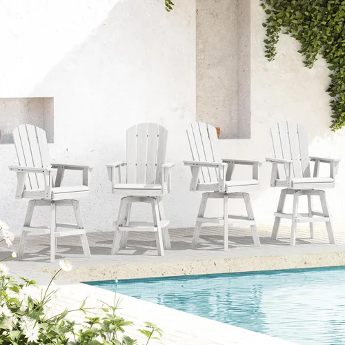 Miniatura 14 de SERWALL Silla de bar Adirondack giratoria de HDPE, silla Adirondack giratoria para balcón, taburetes de bar de altura de barra al aire libre