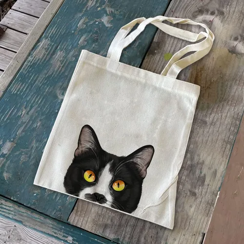 Miniatura 6 de WIRESTER Bolsa de lona reutilizable para mujeres y niñas, bolsa de compras de comestibles, bolsa de hombro, bolsa de viaje, lindo perro y gato Gato