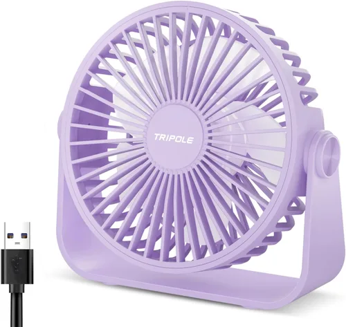 Miniatura 9 de TriPole Ventilador de escritorio USB portátil, potente ventilador de escritorio personal de 3 velocidades con rotación de cabeza de 360°