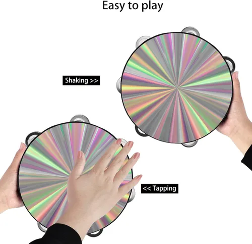 Miniatura 4 de EASTROCK Pandereta Radiante de Mano de 8 Pulgadas con Doble Fila de Cascabeles Pandereta Reflectante Instrumento Musical para Niños Adultos Iglesia