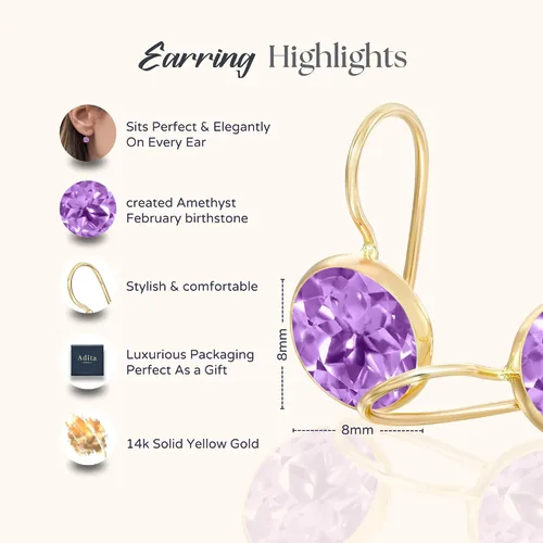Miniatura 13 de 14k Solid Yellow Gold Gemstone Earrings - Birthstone Earrings - 8mm Dangle Earrings, Dainty Gemstones Earrings, Bridal Handmade Wedding Jewelry Gift