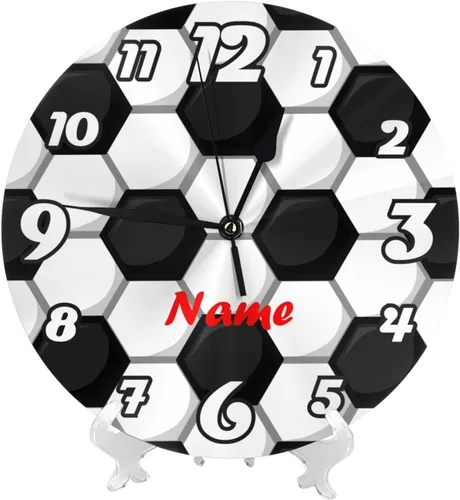 Miniatura 2 de Reloj de pared personalizado con textura de fútbol para habitación de niños, reloj de pared personalizado con nombre de niño, regalo de cumpleaños