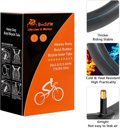 Miniatura 6 de 2 tubos de grasa para bicicleta eléctrica de 26 x 3.0, 26 x 3.0/3.5 AV48MM válvula Schrader 76/89-559, tubos interiores de bicicleta gruesa