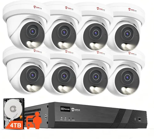 Anpviz Sistema de cámara de seguridad PoE 4K de 16 canales, 8 cámaras IP PoE con cable de 8MP para exteriores con detección de humanos y vehículos,