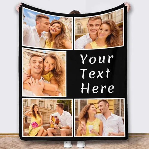 Mantas de fotos, 5 fotos, mantas y mantas personalizadas, manta de fotos personalizada, regalos para familiares, amigos, hombres, mujeres y niños