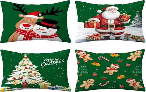 Miniatura 22 de Juego de 4 fundas de almohada de Navidad de 12 x 12 pulgadas, fundas de almohada de terciopelo de Navidad, fundas de almohada doradas y rojas