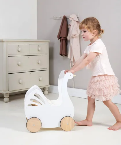 Miniatura 6 de Tender Leaf Toys - Sweet Swan Pram - Cochecito de madera con forma de cisne - Juguete inspirado para juegos de rol para niños y niñas, mejora