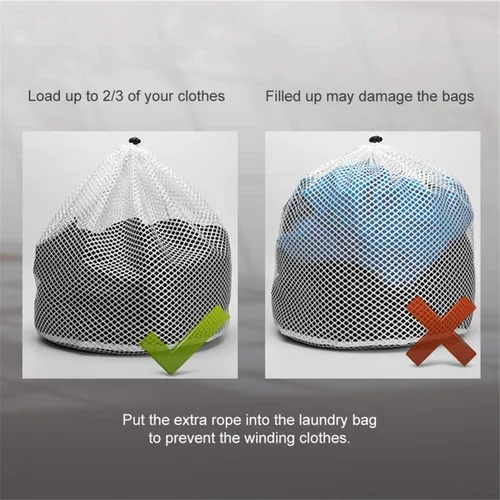 Miniatura 5 de Bolsa de lavandería de malla fina de alta calidad, material de malla blanca resistente con cierre de cordón. Bolsa de lavandería de malla lavable a