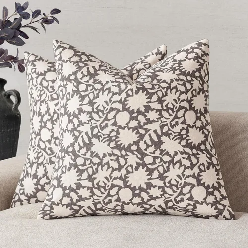Miniatura 14 de Foindtower - Juego de 2 fundas de almohada decorativas con flores neutras estilo farmhouse, fundas de almohada boho para sofá, sofá cama