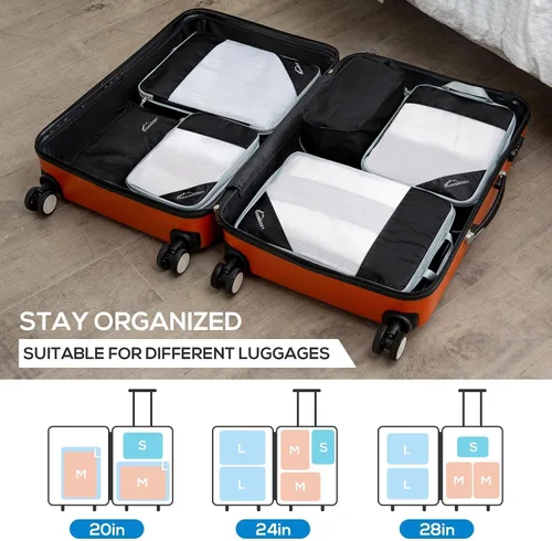 Miniatura 6 de Cubos de embalaje de compresión para viajes, juego de 5 cubos de embalaje para compresión de viaje, cubos de embalaje compresibles para equipaje