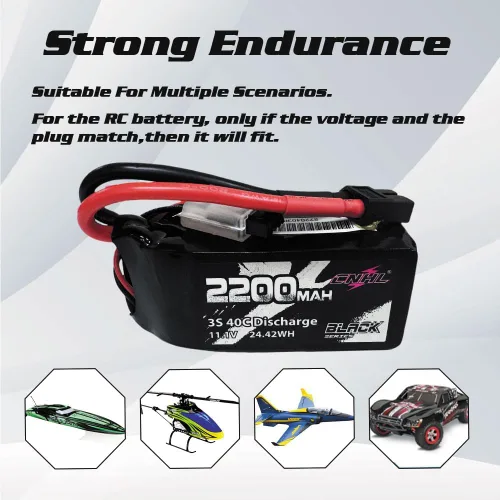 Miniatura 5 de CNHL Batería Lipo de 2200 mAh 3S 40C 11.1V Shorty Lipo Batería con enchufe XT60 para RC Avión Coche Helicóptero FPV Drone Truggy Truck Crawler