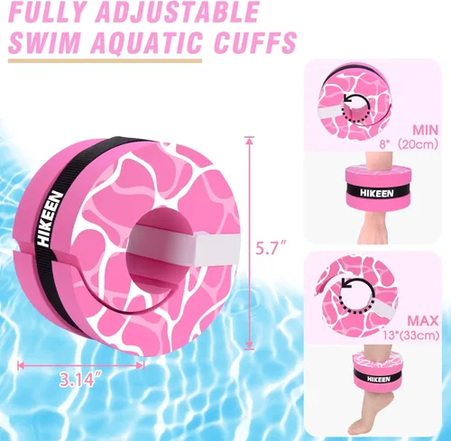 Miniatura 4 de Hikeen Swim Aquatic Cuffs,High-Density EVA Water Aerobics Float Ring Fitness Pool Exercise Weights Set, Water Ankles Arms Belts with Adjustable Rosa