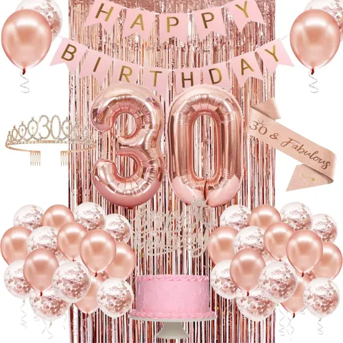 Miniatura 8 de Decoraciones de cumpleaños 21 para ella, pancarta de feliz cumpleaños 21, corona, banda, adorno para pastel y globo con números, decoraciones de 21th