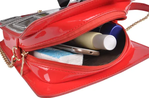 Miniatura 5 de QZUnique Bolsa de hombro con forma de cinta grabadora de radio bolsa cruzada de poliuretano para mujer bolsa de noche retro bolso de mano