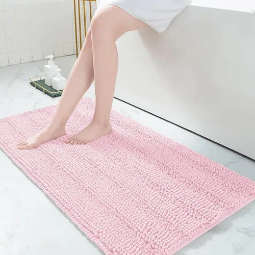 Miniatura 225 de Grandaily Alfombras de baño de felpilla a rayas de 24 x 16 pulgadas, extra gruesas y suaves, absorbentes, parte trasera de goma, alfombra de ducha