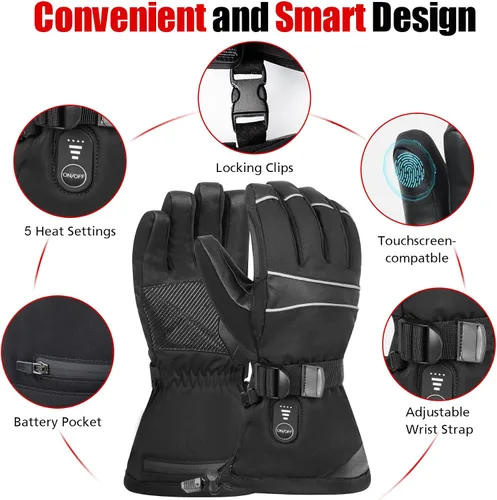 Miniatura 4 de Guantes térmicos recargables para hombres y mujeres, guantes térmicos eléctricos de 7.4 V, guantes de esquí impermeables y resistentes al viento