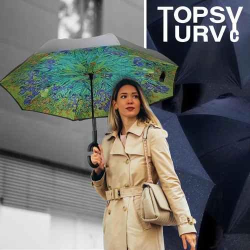 Miniatura 7 de Topsy Turvy Inverted Umbrella Windproof, UV Protection, Drip-Free, C-Shape Handle for Hand-Free Use, Self-Standing
