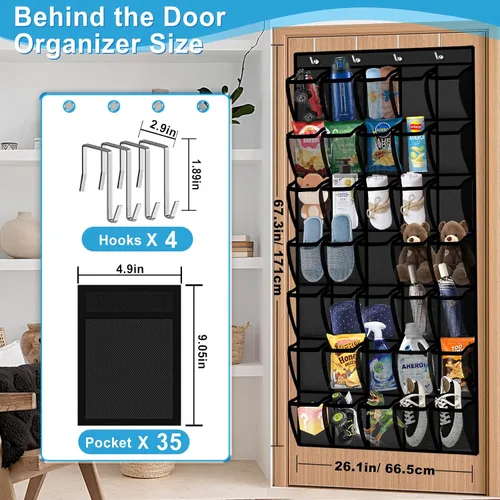 Miniatura 2 de Aheroi Organizador grande con 35 bolsillos para colgar sobre la puerta, organizador de zapatos colgante con bolsillos de malla transpirable