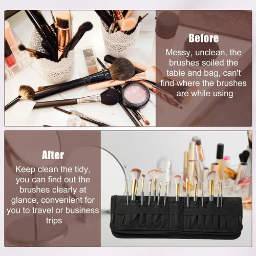 Miniatura 7 de VOCOSTE Soporte plegable para brochas de maquillaje, 29 bolsillos organizador de brochas de maquillaje, bolsa de viaje para brochas de maquillaje