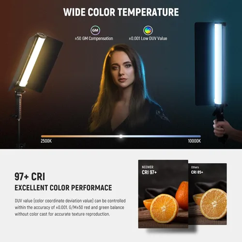 Miniatura 4 de NEEWER Barra de Luz LED RGB2 con Puerta de Granero de Metal, Mango, Barra Táctil/APP/Control 2.4G, Luz de Video RGB Magnética Recargable de Mano