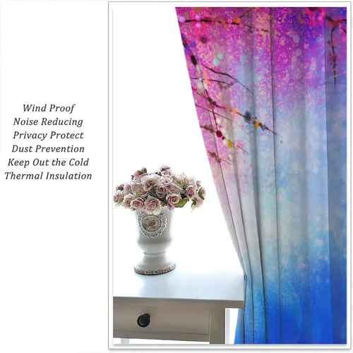 Miniatura 5 de Cortinas opacas con diseño floral de galaxia azul abstracta para dormitorio, cortinas de ventana de teñido anudado con diseño de flor de cerezo