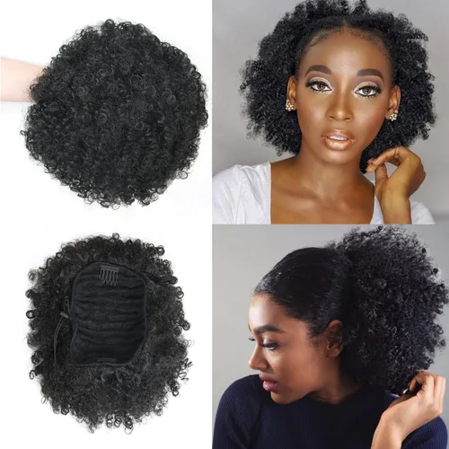 Miniatura 9 de Extensión de cola de caballo afro con cordón para mujeres negras, extensión de cola de caballo corta afro rizada, moño de cola de caballo rizada