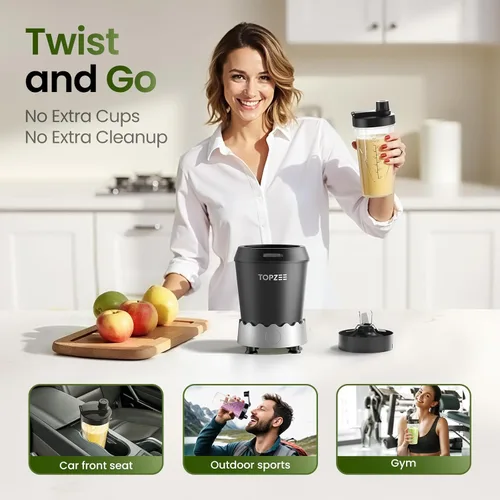 Miniatura 6 de TOPZEE Licuadora Personal de Batidos - Licuadora de 1000W de Una Sola Porción con Tazas de Viaje Portátiles de 24oz, Ideal para Batidos de Proteína