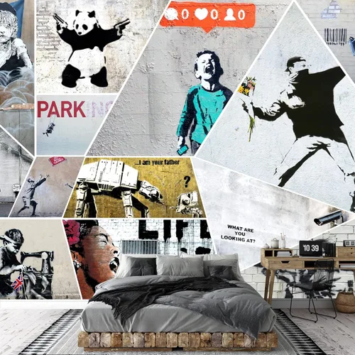 Miniatura 37 de wall26 - Patrón urbano de graffiti vectorial - Decoración de pared de arte en lienzo - 100x144 pulgadas Obra de arte - Ca96