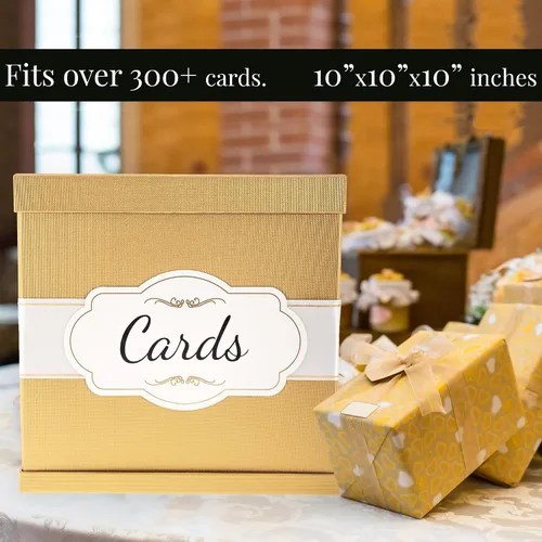 Miniatura 3 de Merry Expressions Caja de tarjetas dorada de 10 pulgadas, tarjetero para fiesta, caja de regalo de dinero para recepción de boda, graduación
