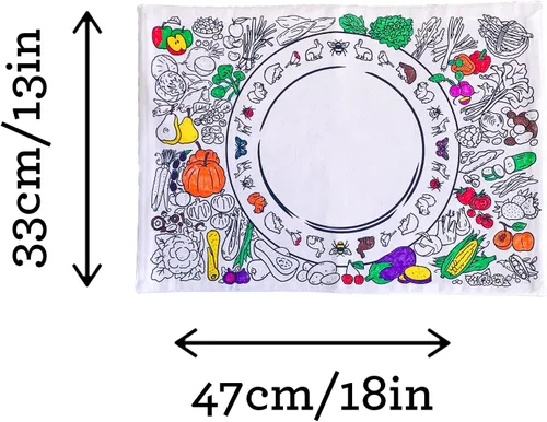 Miniatura 8 de eatsleepdoodle Mantel individual de frutas y verduras en su propia bolsa de algodón para colorear, cuenta con un divertido mantel individual