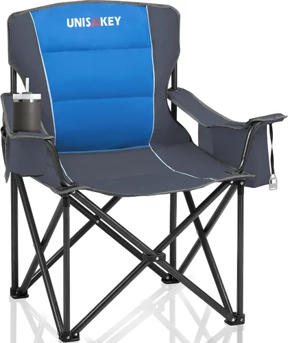 Miniatura 10 de Unisakey Silla de campamento plegable de gran tamaño para adultos, soporte de 450 libras, sillas de césped portátiles resistentes con bolsillo