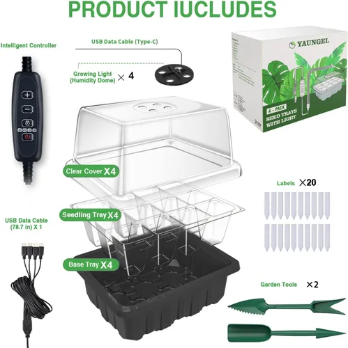 Miniatura 7 de Bandeja de inicio de semillas YAUNGEL con luz de crecimiento, kit de inicio de semillas de 4 piezas con controlador de temporización y brillo Negro