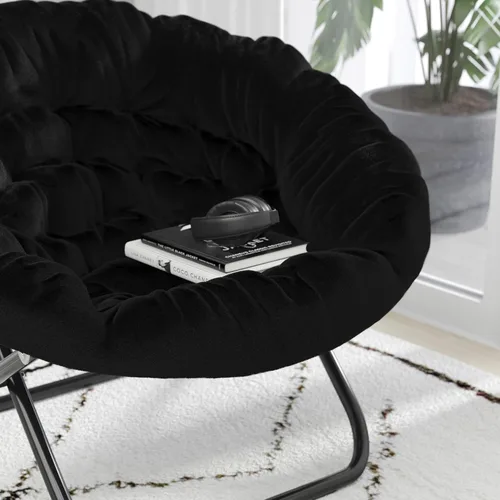 Miniatura 4 de BizChair Silla plegable de gran tamaño, silla de luna de piel sintética negra, marco de metal negro, silla plegable portátil de 38 pulgadas
