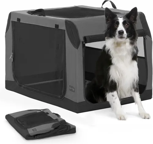 PETSFIT Jaula de viaje para perros, jaula para perros de lados suaves, estructura ajustable resistente de 36 pulgadas, fácil de instalar, jaula Gris