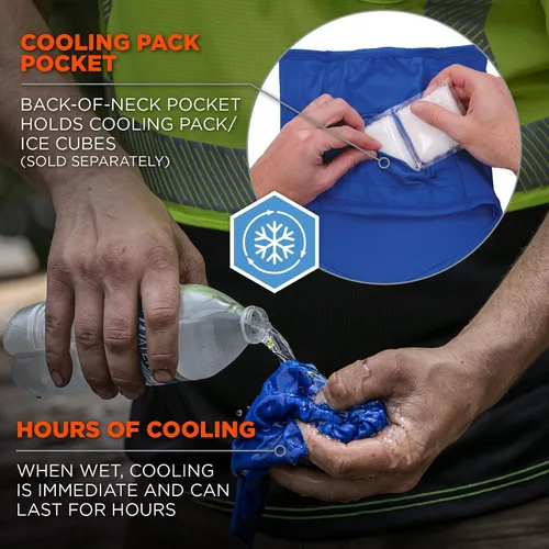Miniatura 3 de Ergodyne Chill Its 6483 - Polaina de cuello refrescante con bolsillo para hielo o paquete frío de cambio de fase 6283, protección solar UPF 50+
