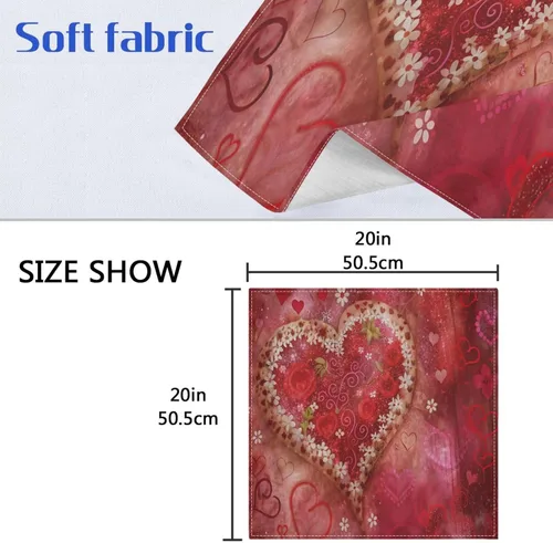 Miniatura 6 de Nander Juego de 6 servilletas de tela de flores de corazones para el día de San Valentín, suaves, cómodas, reutilizables, perfectas para cenas