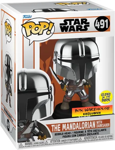 Miniatura 2 de POP Funko Star Wars Mandalorian con sable oscuro (cromo y brilla en la oscuridad), exclusivo
